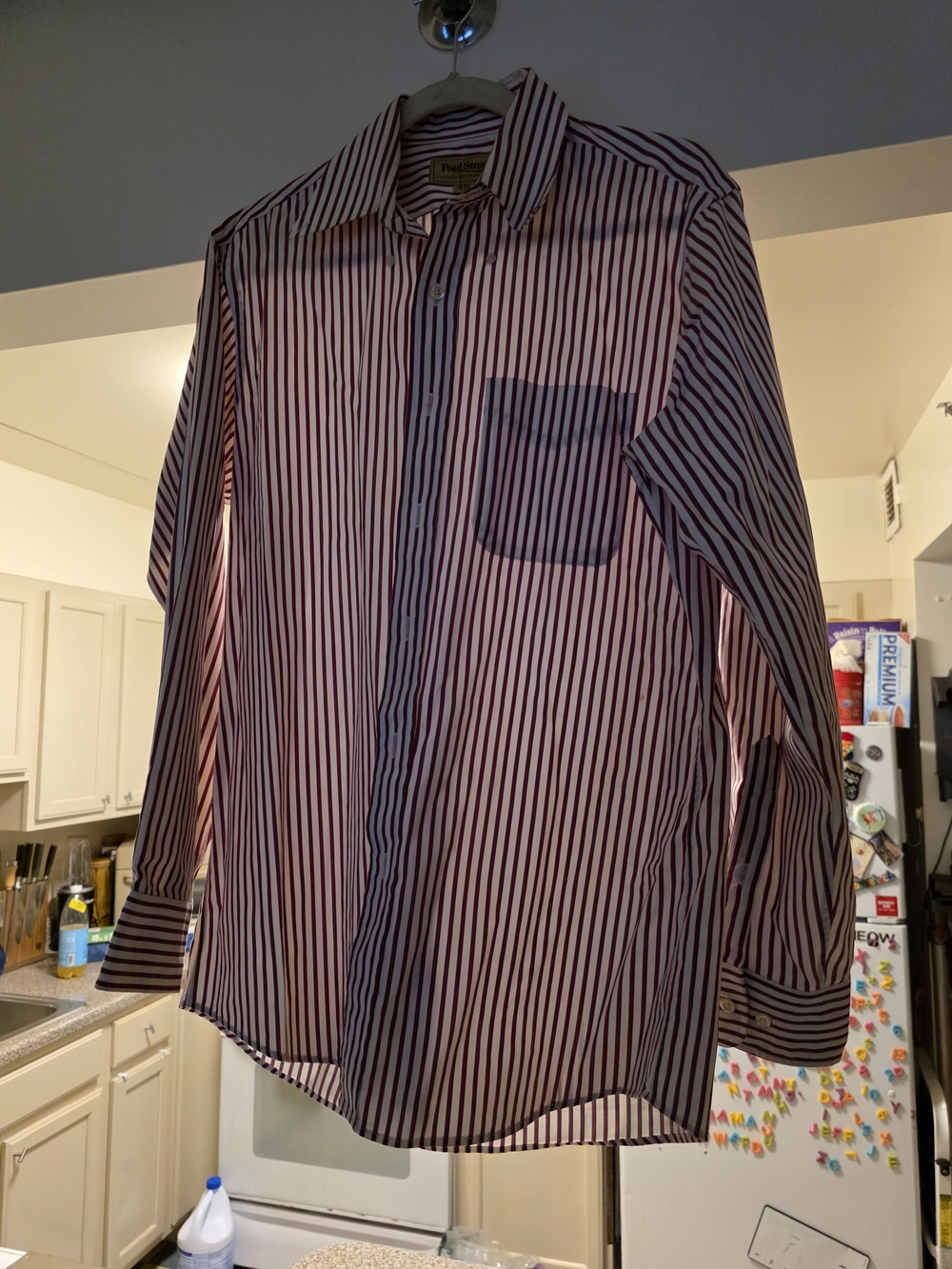 Paul Stuart Red and White Vertical Stripe Dress Shirt